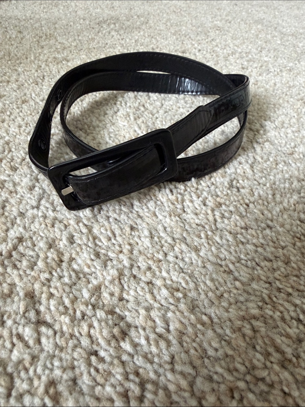 Alice + Olivia Black Patent Leather Belt with Rectangular Buckle